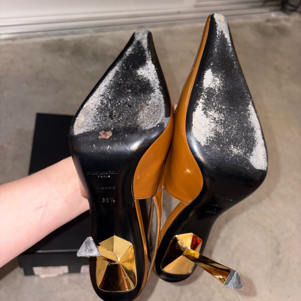 Saint Laurent Tan Stiletto Slingback Heels - Picture 8 of 8